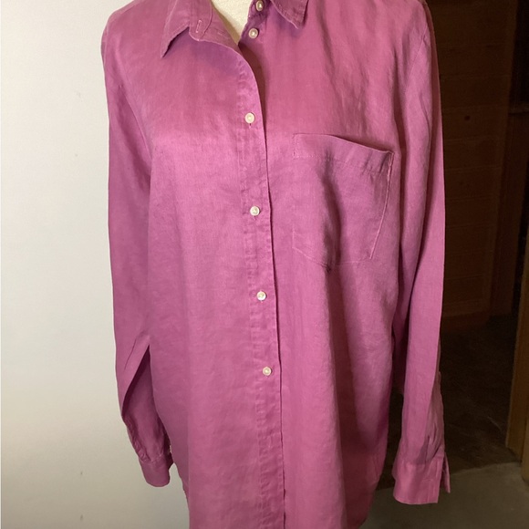 GAP Vibrant Pink/Lavender 100% Linen Shirt, size L, loose fitting - Picture 1 of 7